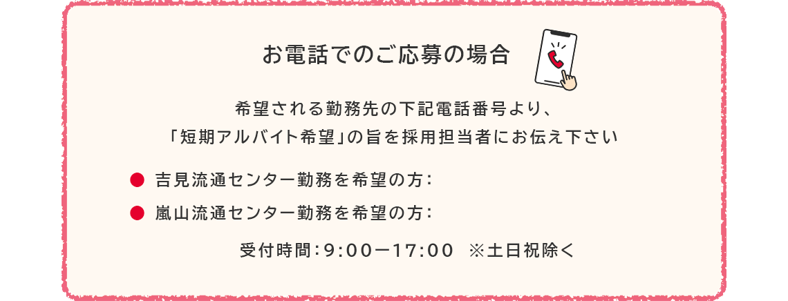 お電話でのご応募の場合