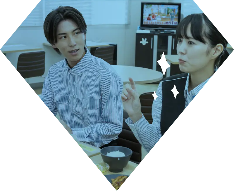 食堂で食事をする